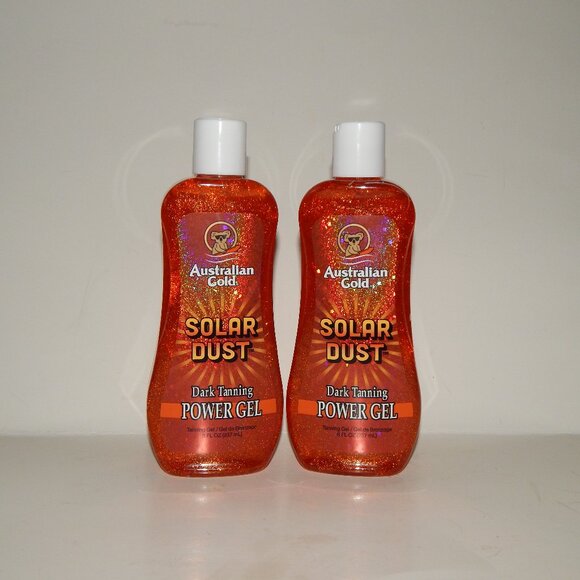 2 Australian Gold Solar Dust Dark Tanning Gels 8 oz Ea Golden Shimmer Non-Greasy - Picture 1 of 2